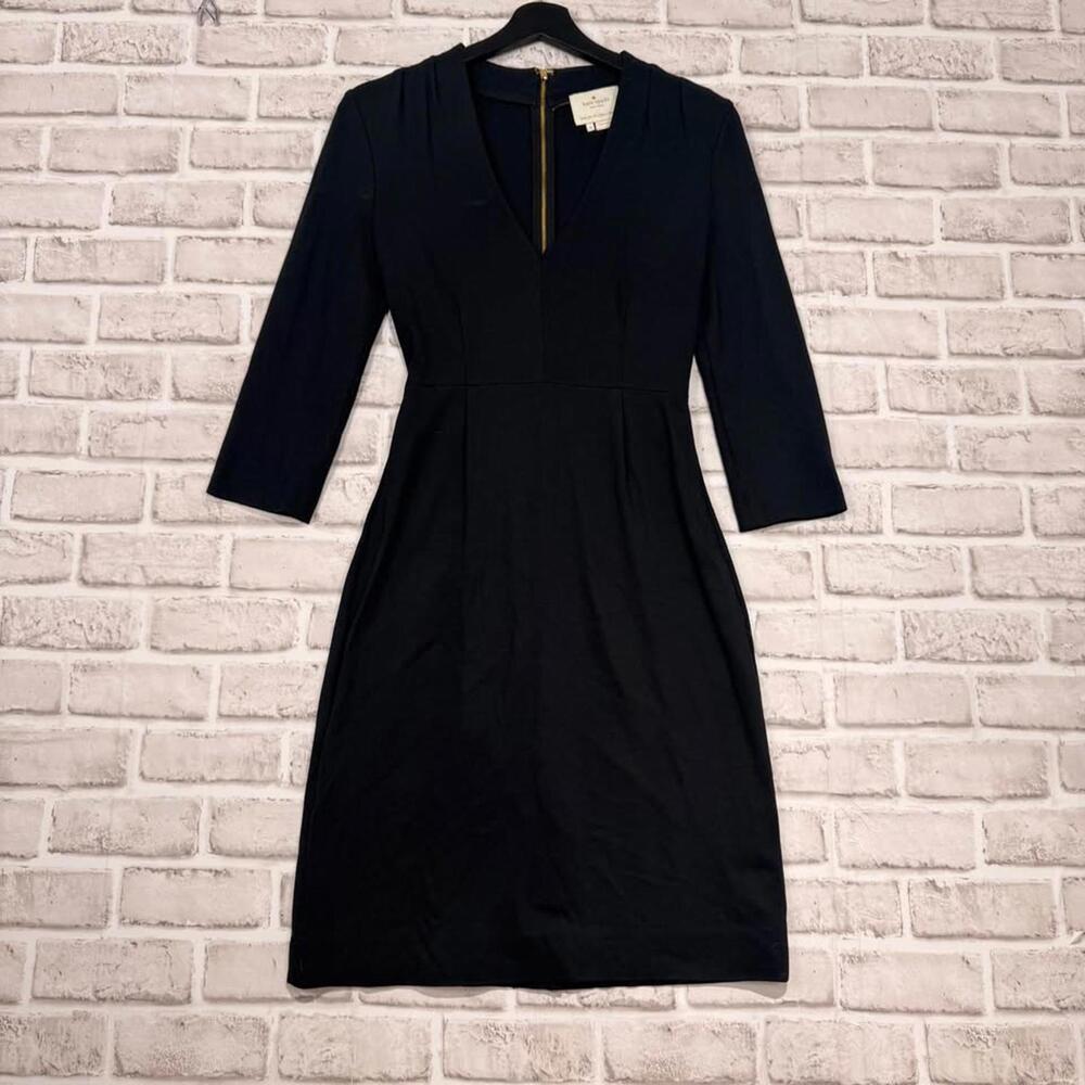 Kate Spade V-Neck Long Sleeve Black Dress Women's‎ 0 Gold Zipper Stretch